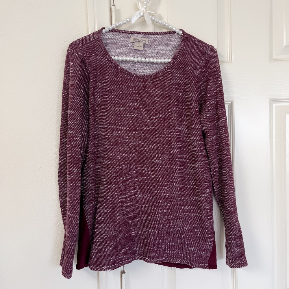 LUCKY BRAND Live In Love EUC Burgundy Crew Neck Long Sleeve Top Size Small